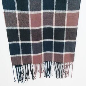 Windowpane Check Scarf Rectangle Fringe Brown Navy Blue Squares Pattern‎ Flannel
